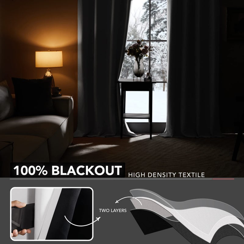 Deconovo 100% Blackout Curtains, Thermal Insulated Window Drapes, Noise Reducing Panels, Black Liner Grommet Drapes, Bedroom Nursery Home Office, Pure White, 52W x 63L, 2 Panels - Image 3